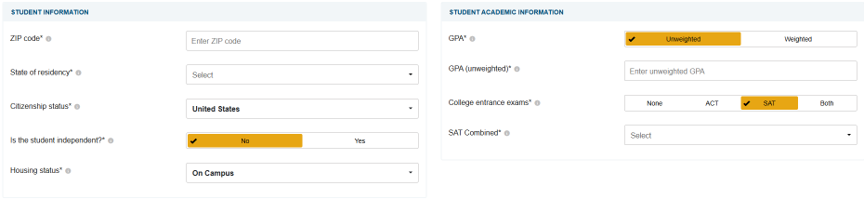 Step 2: Enter student information. The more accurate you are with the academic information, the more reliable your final results will be.