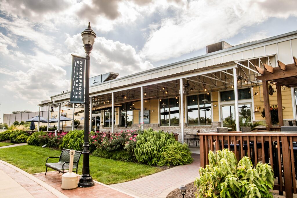 Outside of Big Fish Grill on the Riverfront.