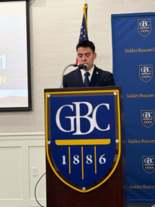 GBC student, Cesar Aguilar, speaks at the annual Veterans' Appreciation Luncheon.