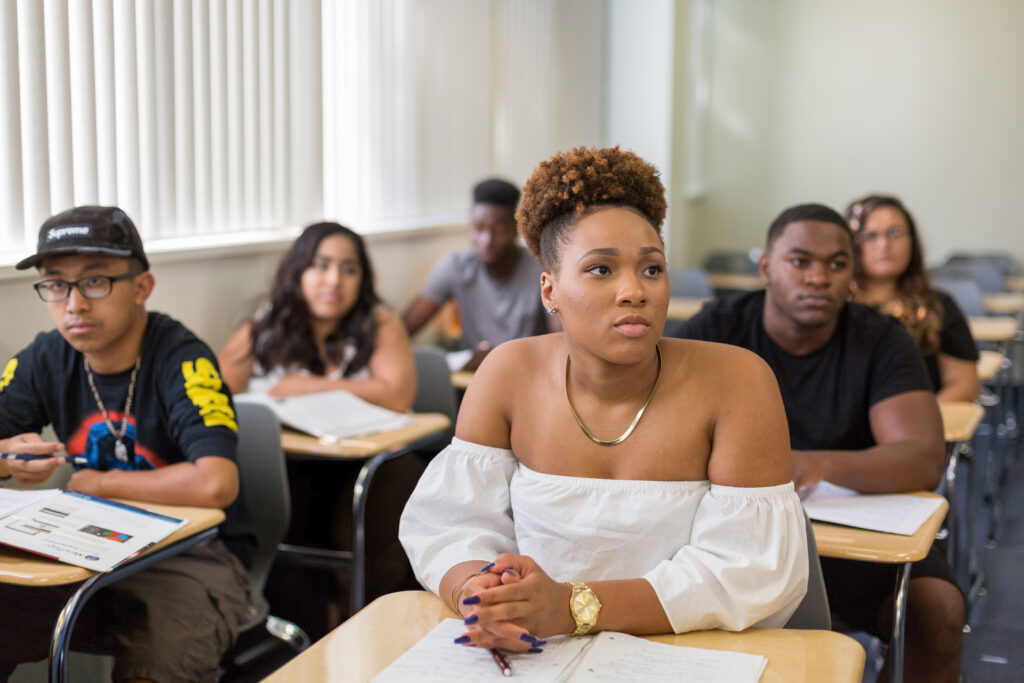 Students sitting in class.