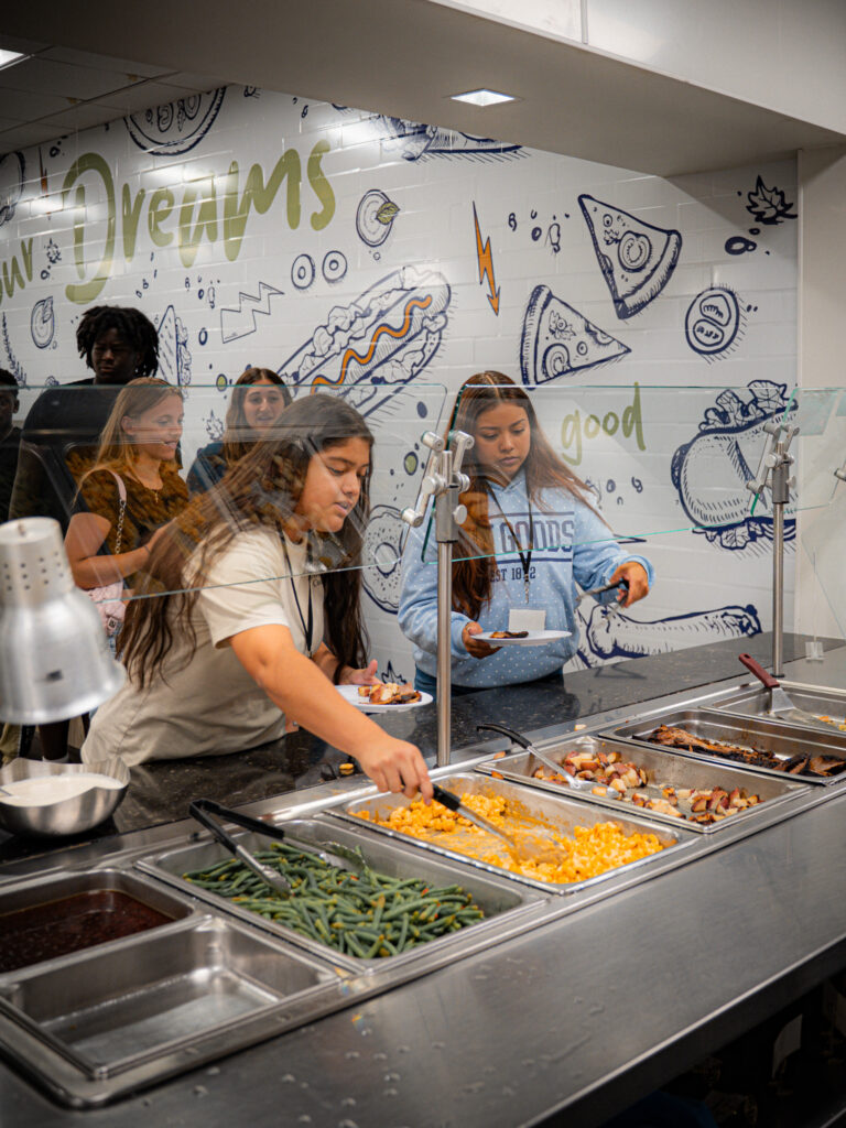 Students getting themselves food in the GBC Dining Hall.