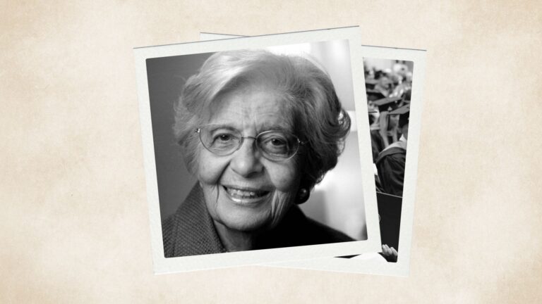 Polaroid illustration around a black and white headshot of Muriel E. Gilman